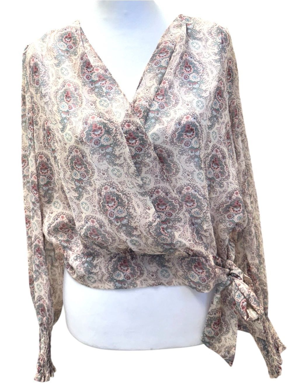 NWT PAIGE Paisley Wrap Margarita  Blouse in Beige and Dusty Rose US S